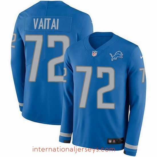Outstanding Nike Lions 72 Halapoulivaati Vaitai Blue Team Color Stitched NFL Limited Therma Long Sleeve Jersey