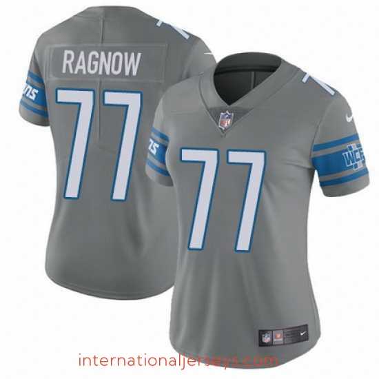 High quality Nike Lions #77 Frank Ragnow Gray Womens Stitched NFL Limited Rush Jersey