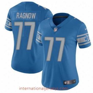High quality Nike Lions #77 Frank Ragnow Light Blue Team Color Womens Stitched NFL Vapor Untouchable Limited Jersey