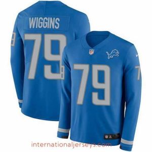 Finest Nike Lions 79 Kenny Wiggins Blue Team Color Stitched NFL Limited Therma Long Sleeve Jersey