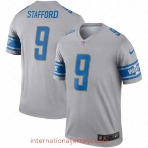 Premium Nike Lions 9 Matthew Stafford Gray Inverted Legend Jersey