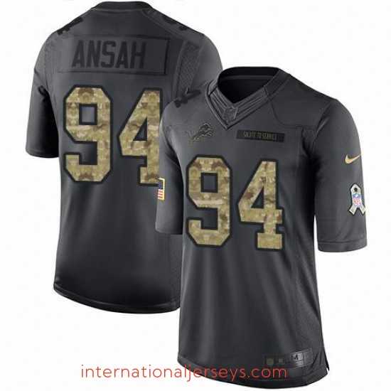 Outstanding Nike Lions #94 Ziggy Ansah Black Stitched NFL Limited 2016 Salute to Service Jersey
