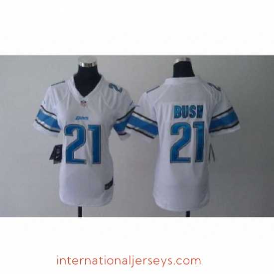 Outstanding Nike NFL Detroit Lions #21 Reggie Bush white Jerseys