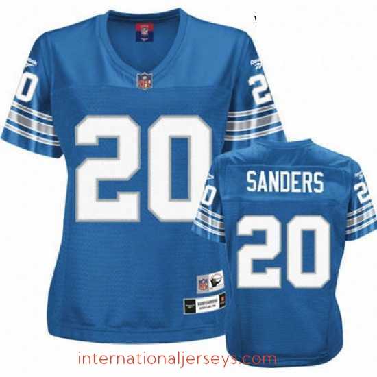 Finest Reebok Detroit Lions 20 Barry Sanders Blue Womens Throwback Team Color Replica Throwback NFL Jersey
