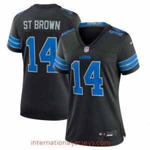 Premium Detroit Lions 14 Amon Ra St  Brown Black 2nd Alternate Stitched Jersey