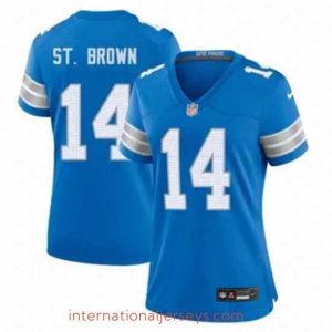 Premium Detroit Lions 14 Amon Ra St Brown Blue 2024 F.U.S.E Vapor Limited Stitched Jersey