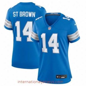 Exquisite Detroit Lions 14 Amon Ra St  Brown Blue Stitched Jersey