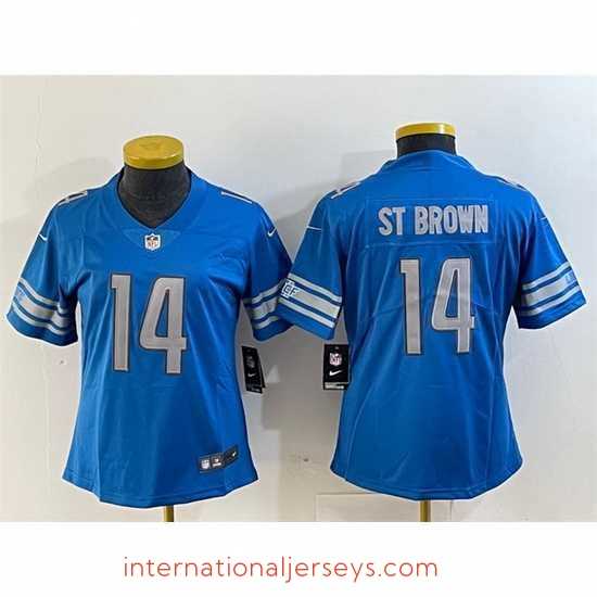 Finest Detroit Lions 14 Amon Ra St Brown Blue Vapor Limited Stitched Football Jersey