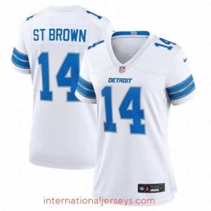 Premium Detroit Lions 14 Amon Ra St  Brown White Stitched Jersey