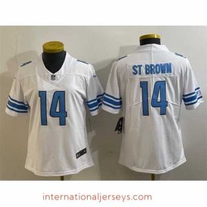 Finest Detroit Lions 14 Amon Ra St  Brown White Vapor Limited Stitched Football Jersey
