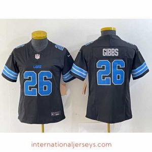 Finest Detroit Lions 26 Jahmyr Gibbs Black 2024 F.U.S.E  2nd Alternate Vapor Limited Stitched
