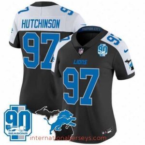 Outstanding Detroit Lions 97 Aidan Hutchinson Black White 2024 F.U.S.E Michigan Patch  26 90th Year Patch Vapor Limited Stitched Jersey