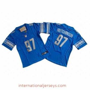 Finest Detroit Lions 97 Aidan Hutchinson Blue 2023 F.U.S.E  Vapor Limited Stitched Football Jersey