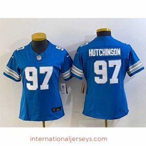 Deluxe Detroit Lions 97 Aidan Hutchinson Blue 2024 F.U.S.E  Vapor Limited Stitched Jersey