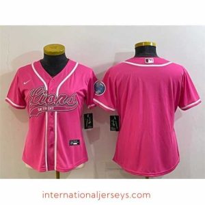 Exquisite Detroit Lions Blank Pink With Patch Cool Base Stitched Baseball Jersey