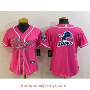 High quality Detroit Lions Pink Team Big Logo With Patch Cool Base Stitched Baseball Jersey