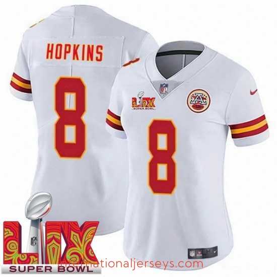 High quality Kansas City Chiefs DeAndre Hopkins #8 White 2024 2025 Super Bowl LIX F.U.S.E Stitched Jersey