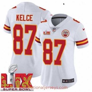 Exquisite Kansas City Chiefs Travis Kelce #87 White 2024 2025 Super Bowl LIX F.U.S.E Stitched Jersey