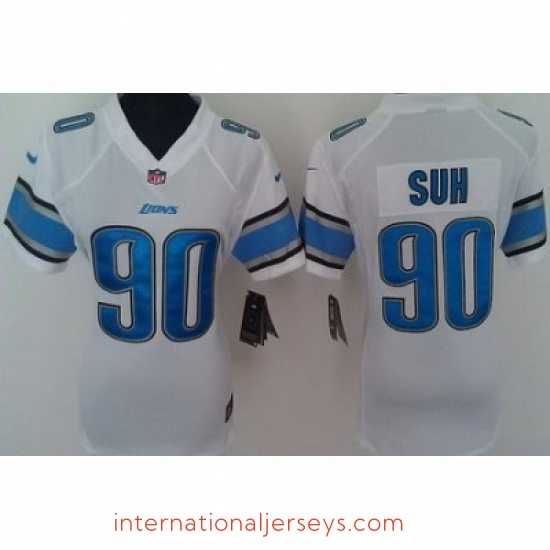 Outstanding Nike Detroit Lions 90# Ndamukong Suh White Nike NFL Jerseys
