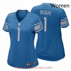 High quality Nike Lions 1 Jeff Okudah Blue Vapor Limited Jersey 2020 NFL Draft