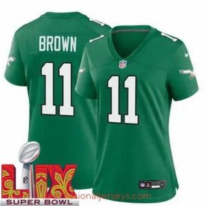 Premium Philadelphia Eagles A.J. Brown #11 Kelly Green 2024 2025 Super Bowl LIX F.U.S.E Stitched NFL Jersey