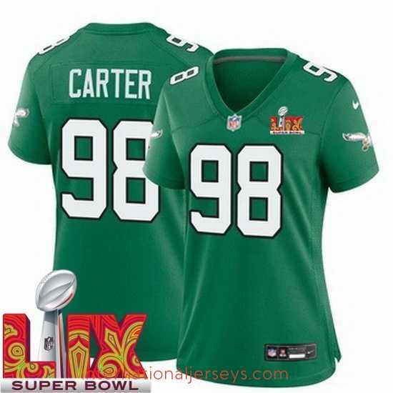 Top notch Philadelphia Eagles Jalen Carter #98 Kelly Green 2024 2025 Super Bowl LIX F.U.S.E Stitched NFL Jersey