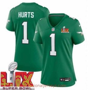 Deluxe Philadelphia Eagles Jalen Hurts #1 Kelly Green 2024 2025 Super Bowl LIX F.U.S.E Stitched NFL Jersey