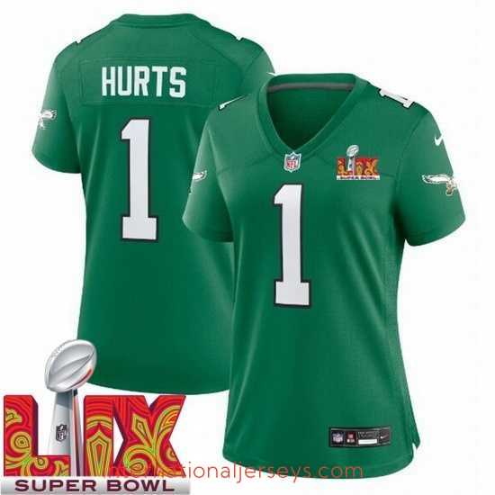 Deluxe Philadelphia Eagles Jalen Hurts #1 Kelly Green 2024 2025 Super Bowl LIX F.U.S.E Stitched NFL Jersey