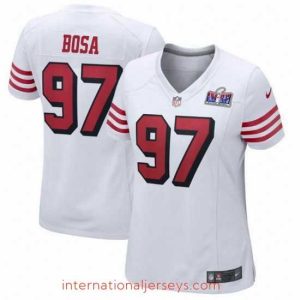 Deluxe San Francisco 49ers 97 Nick Bosa White Throwback 2023 F.U.S.E  Vapor Untouchable Limited Stitched Football 2024 Super Bowl LVIII Jersey