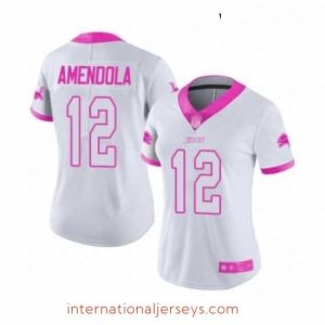 Outstanding Womens Detroit Lions 12 Danny Amendola Limited White Pink Rush Fashion Football Jersey