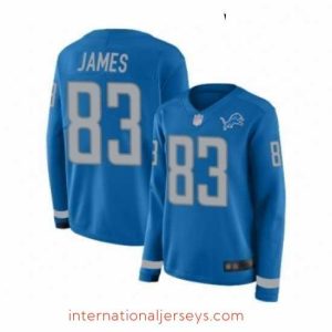 Superior Womens Detroit Lions 83 Jesse James Limited Blue Therma Long Sleeve Football Jersey