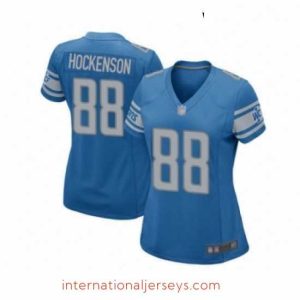 High quality Womens Detroit Lions 88 TJ Hockenson Game Blue Team Color Football Jersey