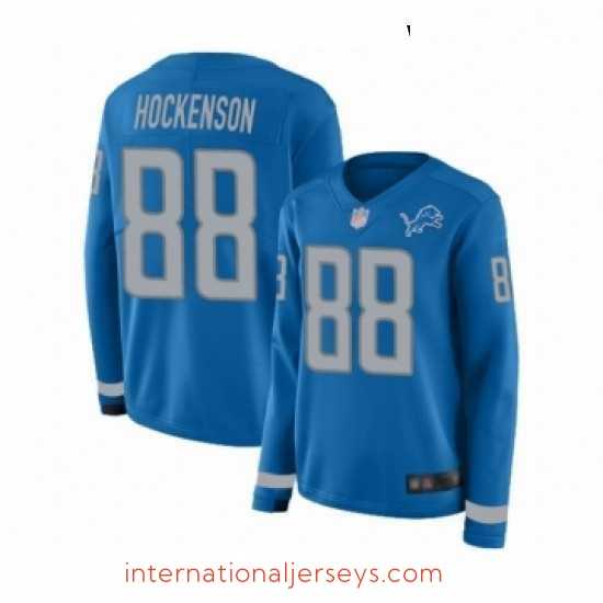 Superb Womens Detroit Lions 88 TJ Hockenson Limited Blue Therma Long Sleeve Football Jersey
