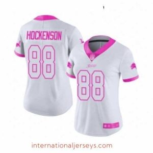 Outstanding Womens Detroit Lions 88 TJ Hockenson Limited White Pink Rush Fashion Football Jersey