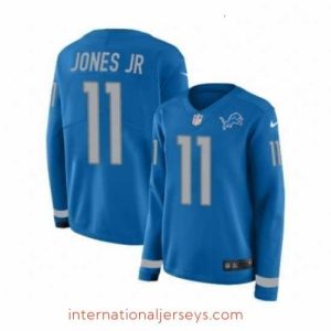 Deluxe Womens Nike Detroit Lions 11 Marvin Jones Jr Limited Blue Therma Long Sleeve NFL Jersey