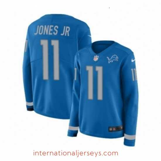 Deluxe Womens Nike Detroit Lions 11 Marvin Jones Jr Limited Blue Therma Long Sleeve NFL Jersey