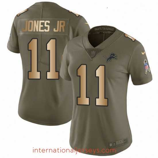 Premium Womens Nike Detroit Lions 11 Marvin Jones Jr Limited OliveGold Salute to Service NFL Jersey