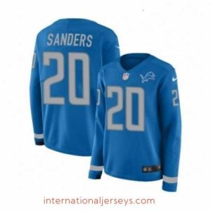 High quality Womens Nike Detroit Lions 20 Barry Sanders Limited Blue Therma Long Sleeve NFL Jersey