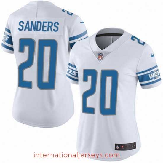 Deluxe Womens Nike Detroit Lions 20 Barry Sanders Limited White Vapor Untouchable NFL Jersey