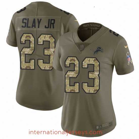 Top notch Womens Nike Detroit Lions 23 Darius Slay Jr Limited Olive Camo Salute to Service NFL Jersey