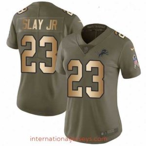 Top notch Womens Nike Detroit Lions 23 Darius Slay Jr Limited Olive Gold Salute to Service NFL Jersey
