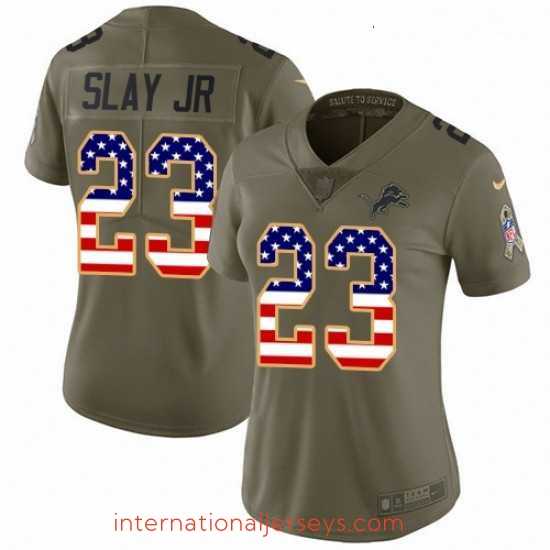 High quality Womens Nike Detroit Lions 23 Darius Slay Jr Limited Olive USA Flag Salute to Service NFL Jersey
