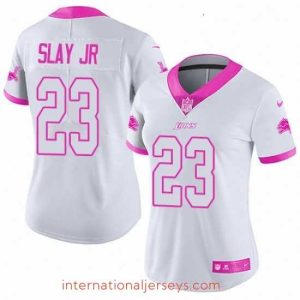 Superior Womens Nike Detroit Lions 23 Darius Slay Jr Limited White Pink Rush Fashion NFL Jersey