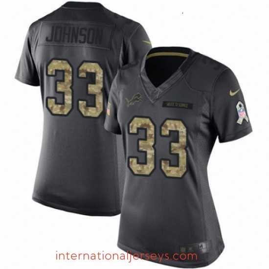 High quality Womens Nike Detroit Lions 33 Kerryon Johnson Limited Black 2016 Salute to Service NFL Jersey