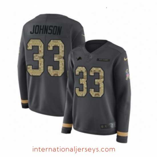 Exquisite Womens Nike Detroit Lions 33 Kerryon Johnson Limited Black Salute to Service Therma Long Sleeve NFL Jersey