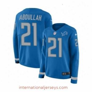 Premium Womens Nike Detroit Lions 33 Kerryon Johnson Limited Blue Therma Long Sleeve NFL Jersey