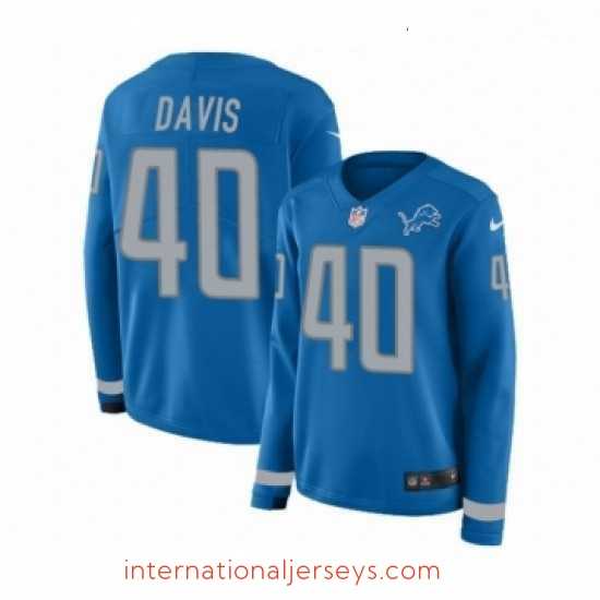 Exquisite Womens Nike Detroit Lions 40 Jarrad Davis Limited Blue Therma Long Sleeve NFL Jersey