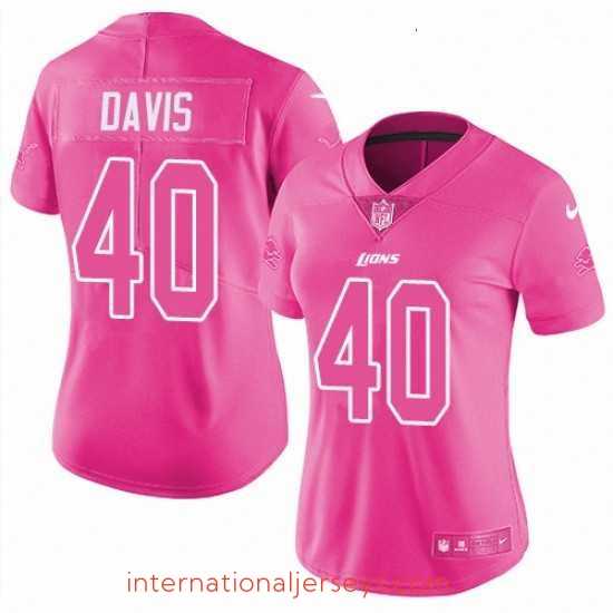 Deluxe Womens Nike Detroit Lions 40 Jarrad Davis Limited Pink Rush Fashion NFL Jersey