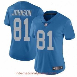 Outstanding Womens Nike Detroit Lions 81 Calvin Johnson Elite Blue Alternate NFL Jersey