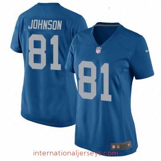 Outstanding Womens Nike Detroit Lions 81 Calvin Johnson Game Blue Alternate NFL Jersey